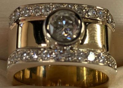 Luxury diamond ring with pavé setting and central gemstone for custom jewelry design.